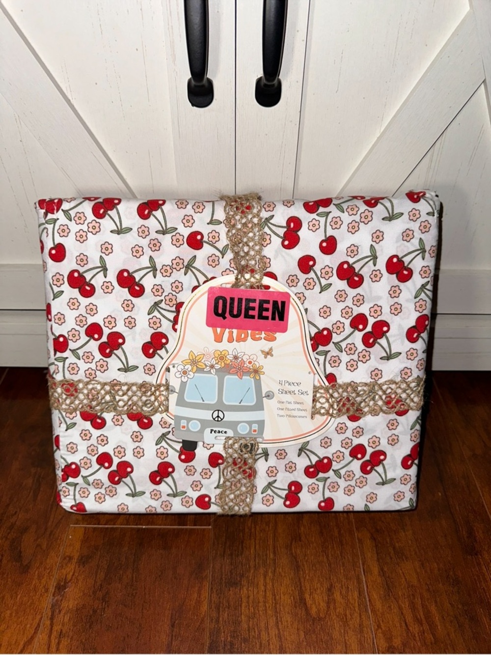 Cherry Floral Queen Sheet Set - Red & White